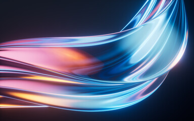 Dark transparent glass curves background, 3d rendering.