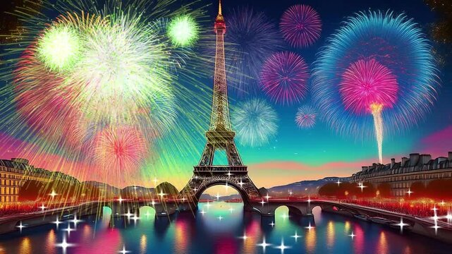 花火　Paris　エッフェル塔　キラキラ