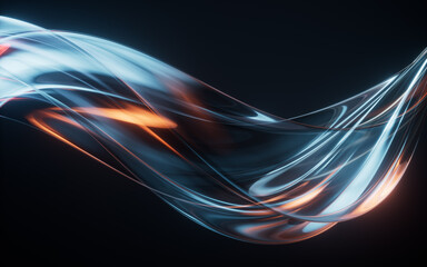 Dark transparent glass curves background, 3d rendering.