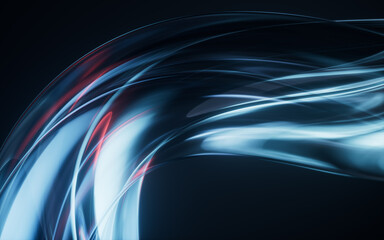 Dark transparent glass curves background, 3d rendering.