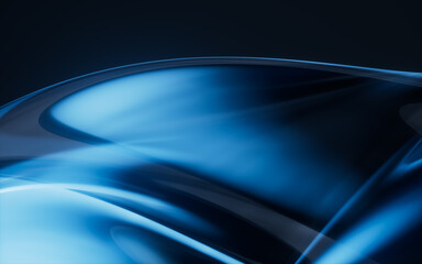 Dark transparent glass curves background, 3d rendering.
