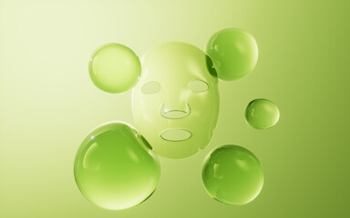 Transparent facial mask with cosmetics concept, 3d rendering.