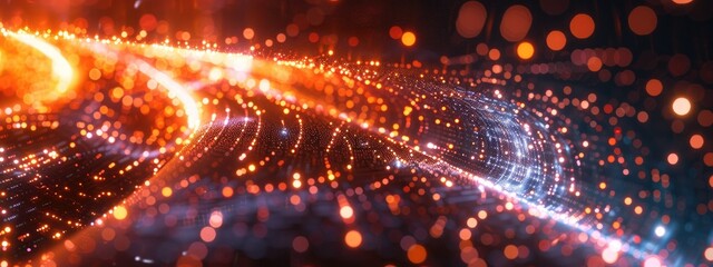 Fototapeta premium Abstract Glowing Light Trails with Bokeh Effect - Futuristic and Dynamic Digital Background