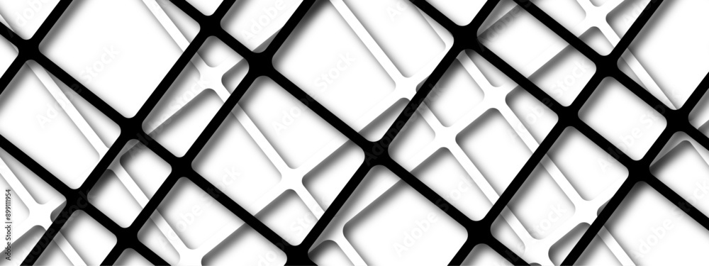 Poster modern abstract geometric black and white background with intersecting lines and overlapping squares