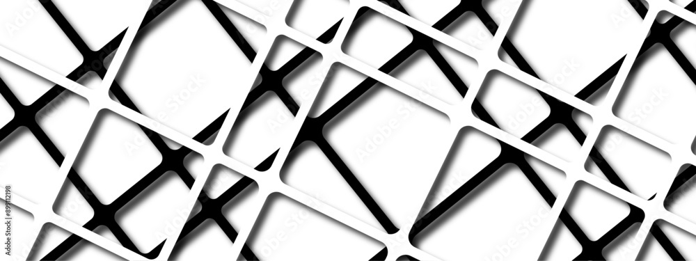 Aufkleber Modern Abstract Geometric Black and White Background with Intersecting Lines and Overlapping Squares. Black & white luxury pattern stripes seamless Diagonal white plaid