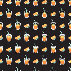 Citrus Refresh Glasses of Juice with Fruit Slices. Perfect for seasonal textiles, kitchenware, or promotional materials for summer events and refreshment stands.