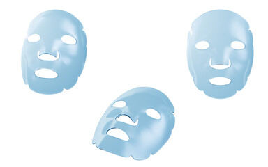 Transparent facial mask with cosmetics concept, 3d rendering.
