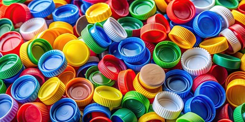 Assorted vibrant plastic bottle caps, eco-friendly collection for recycling and upcycling projects, Plastic