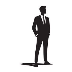 Business man standing pose black silhouette and vector