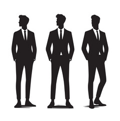 Business man standing pose black silhouette and vector