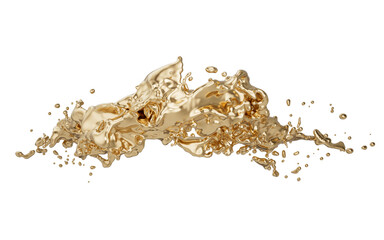 Flowing golden fluid with splashing shape background, 3d rendering.