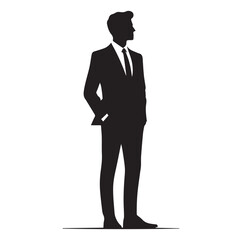 Business man standing pose black silhouette and vector