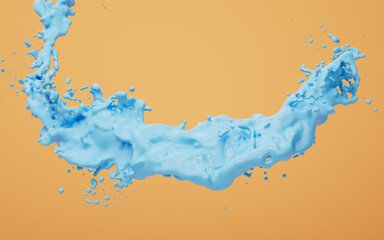 Flowing fluid with splashing shape background, 3d rendering.