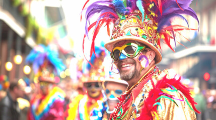 Fototapeta premium Mardi Gras in New Orleans with lively parades and masquerade costumes