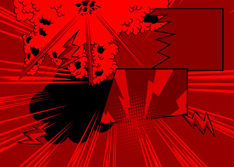 Red Cartoon Background, comic book abstract backdrop. Retro vector comics pop art illustration design.