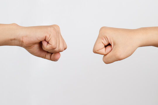 Concept hands of two men pumping is trade competitor symbol