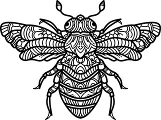 hand drawn of bee in zentangle style