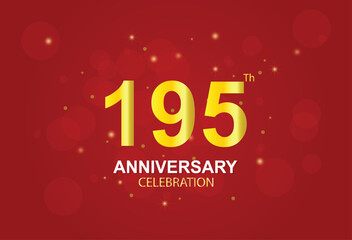 195th Anniversary logo design with golden ring and red ribbon for anniversary celebration event. Logo Vector Template Illustration