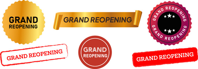 grand reopening stamp watermark icon mark red gold color collection circle ribbon rectangle shapes