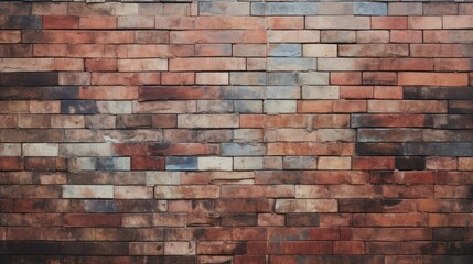 Obraz premium Close-up of a rustic brick wall showcasing its textured surface and varying shades of red and brown