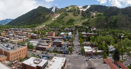 Aerial of the ski town town of Aspen, Colorado, United States of America.