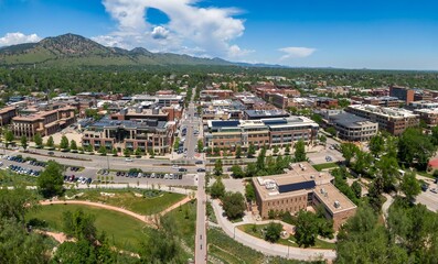 Aerial of downtown  Boulder, Colorado, United States of America.