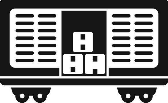 recommend clip art: Black silhouette of an open cargo wagon transporting packages on railway tracks