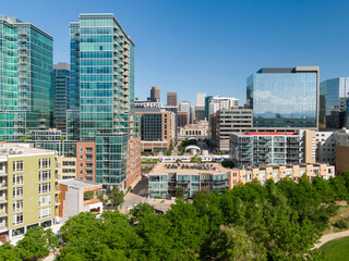 Obraz premium Downtown Denver city skyline and Coors Field. Colorado, United States of America., Colorado, United States of America.