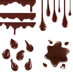 set of chocolate splashes and drops isolated vector illustration