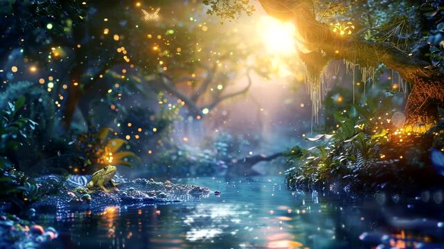 In the middle of a mysterious and silent swamp, stand colorful trees that exude indescribable natural beauty. Multicolored leaves  Seamless looping 4k time-lapse animation video background 
 