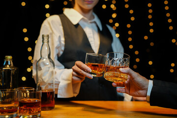 whiskey, for a friendly party in a bar or a restaurant.