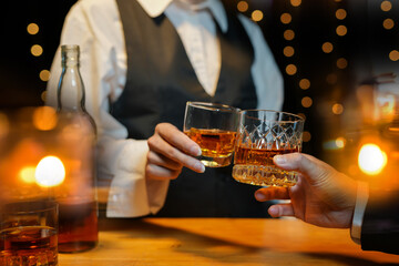 whiskey, for a friendly party in a bar or a restaurant.