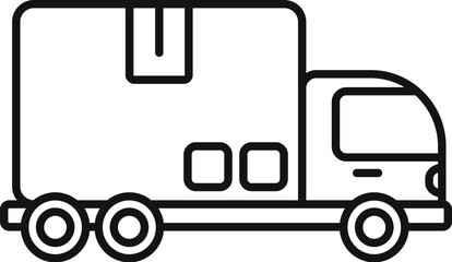 Simple black and white line art depicting a delivery truck carrying a package