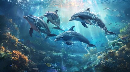 Naklejka premium Dolphins underwater 