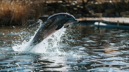 Fototapeta premium dolphin with a jump and a splash 