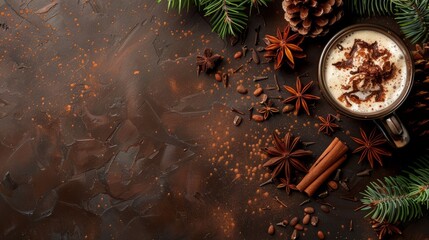 Cocoa on a New Years background a New Years drink, copy space