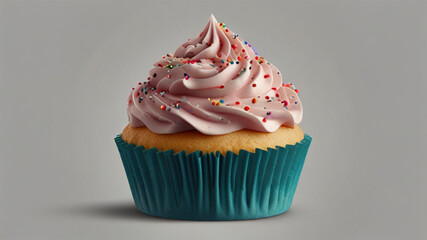 One cupcake placed on a white background