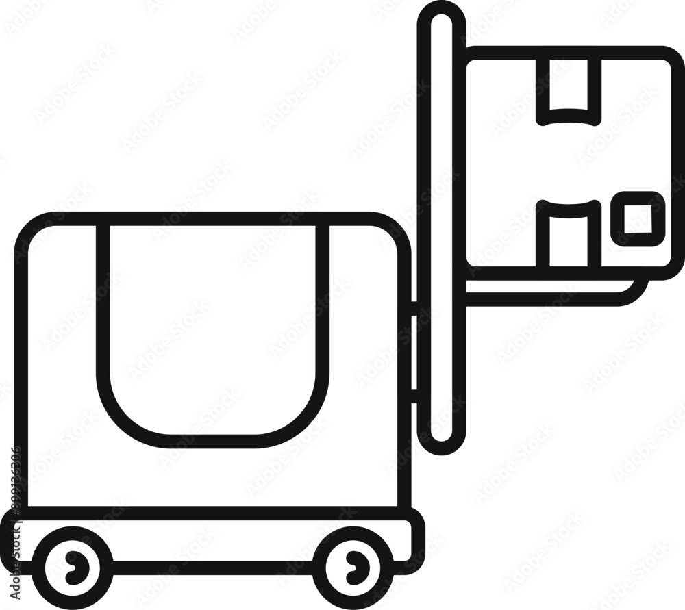 Poster Line art icon of an electric order picker lifting a package in a warehouse