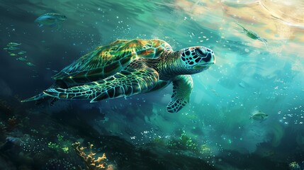 Obraz premium turtle is swimming in underwater of the sea 