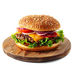 Plate of tasty Hamburger with on white background.