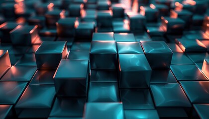 Fototapeta premium Abstract 3d render, geometric surface with squares, futuristic modern background design