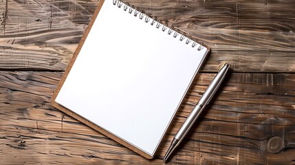 Fototapeta premium A notepad with a blank sheet of paper and a pen next to it on the table