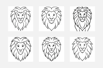 Colorful Lion Face Line Art Collection for Kids
