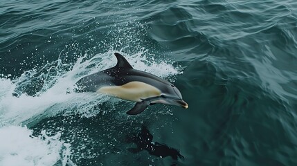 Obraz premium A dolphin jumps onto the surface of the sea 