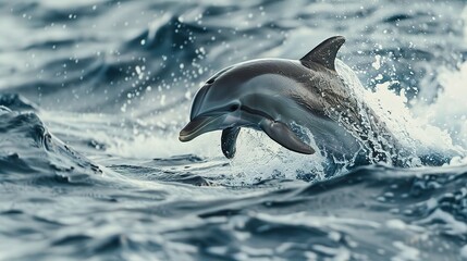 Obraz premium Bottlenose dolphin jumping out of the sea, water splashing over the surface 