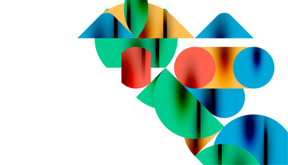 Color beautiful circles, semi circles, squares and round triangles. Geometric mosaic style pattern abstract background for wallpaper, banner, backdrop, card, book Illustration, landing page