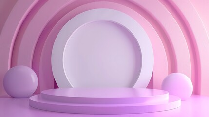 Obraz premium Abstract white podium with circle backdrop on purple floor in pink background