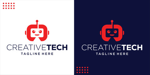 Creative Letter O Logo With Negative Space Robot Head, Design Inspiration, Illustration, Vector