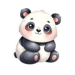 Naklejka premium Adorable cartoon panda bear with big eyes and rosy cheeks, sitting and smiling. Perfect for children's illustrations and cute designs isolated on white or transparent png background.