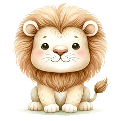 Naklejka premium Adorable cartoon lion cub with a fluffy mane, showcasing a cute and endearing art style, perfect for children's designs and illustrations isolated on white or transparent png background.